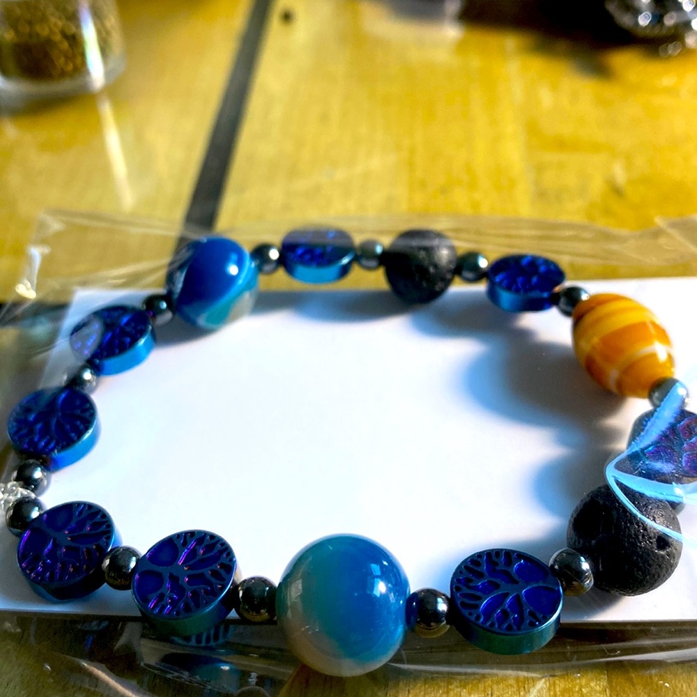 Genuine gemstone bracelet. Hematite tree embellishments